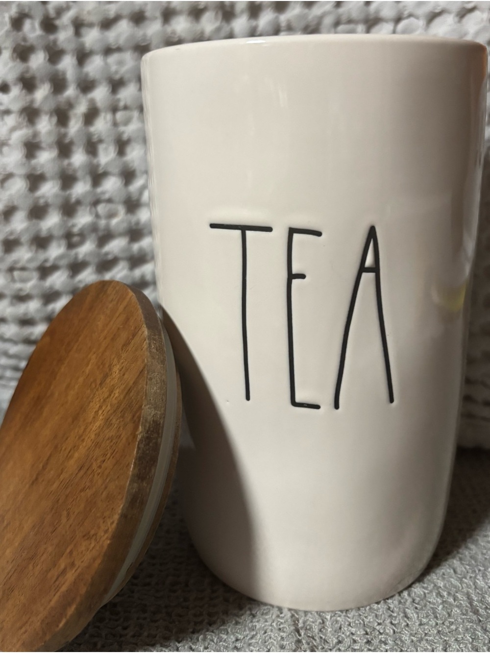 Rae Dunn by Magenta “TEA” Ceramic Tea Cellar Canister with Wood Lid